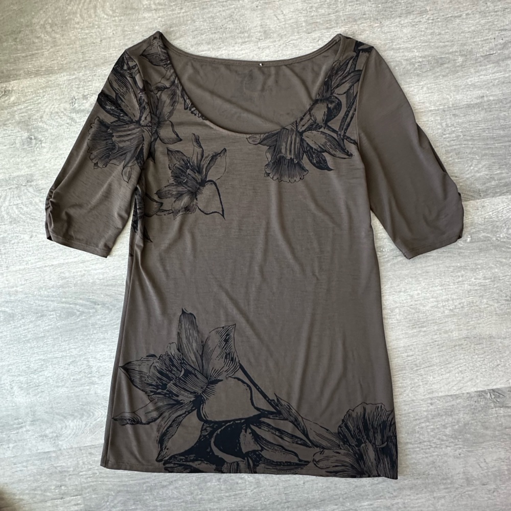 Vintage Canada Brown Floral Print Women's Top/ off shoulder dress